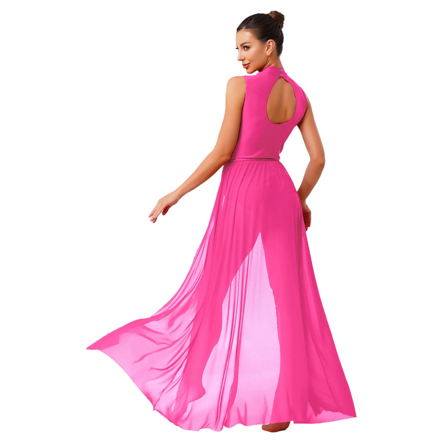 Womens Ballet Lyrical Dance Costumes Sequin Mesh Tulle Flowy Maxi Long Dress Built-In Briefs Morden Contemporary Dancewear