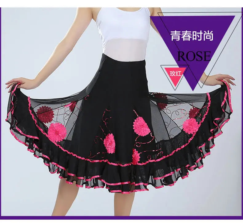 Square Dance/National Standard Modern Social Dance Big Swing Skirt Embroidered Square Dance Half Body Skirt Waltz Dance Skirt