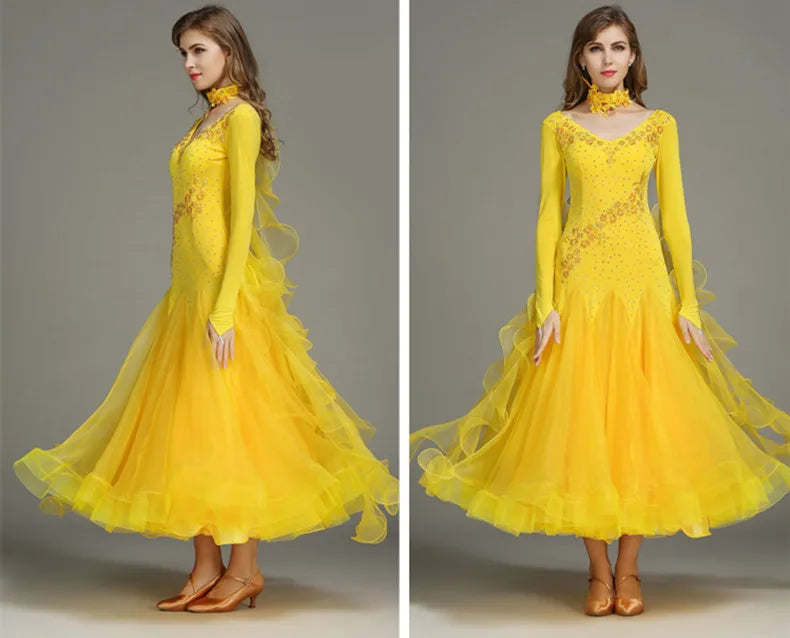 Ballroom Dance Dress for Women Competition Standard Modern Dancing Clothes Long Sleeve Cheap Waltz Stage Costumes