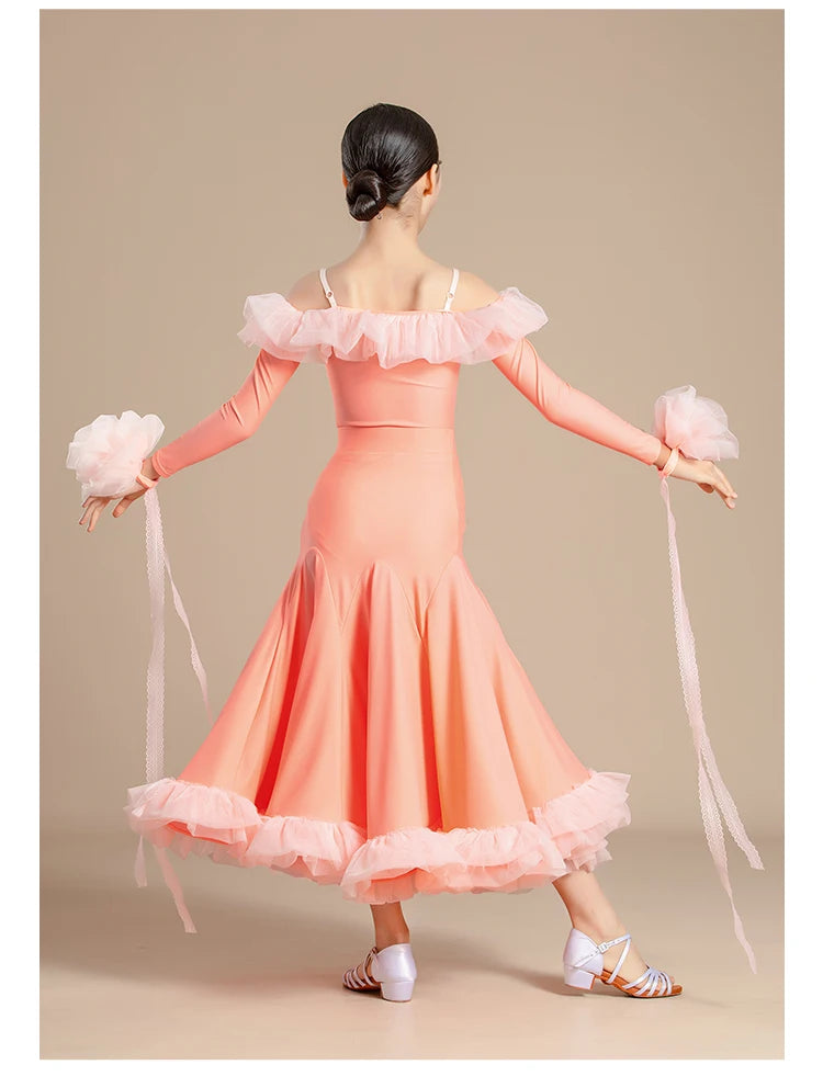 New Modern Dance Skirts National Standard Child Ballroom Dance Waltz Social Dance Long Dresses Competition Performance Costume