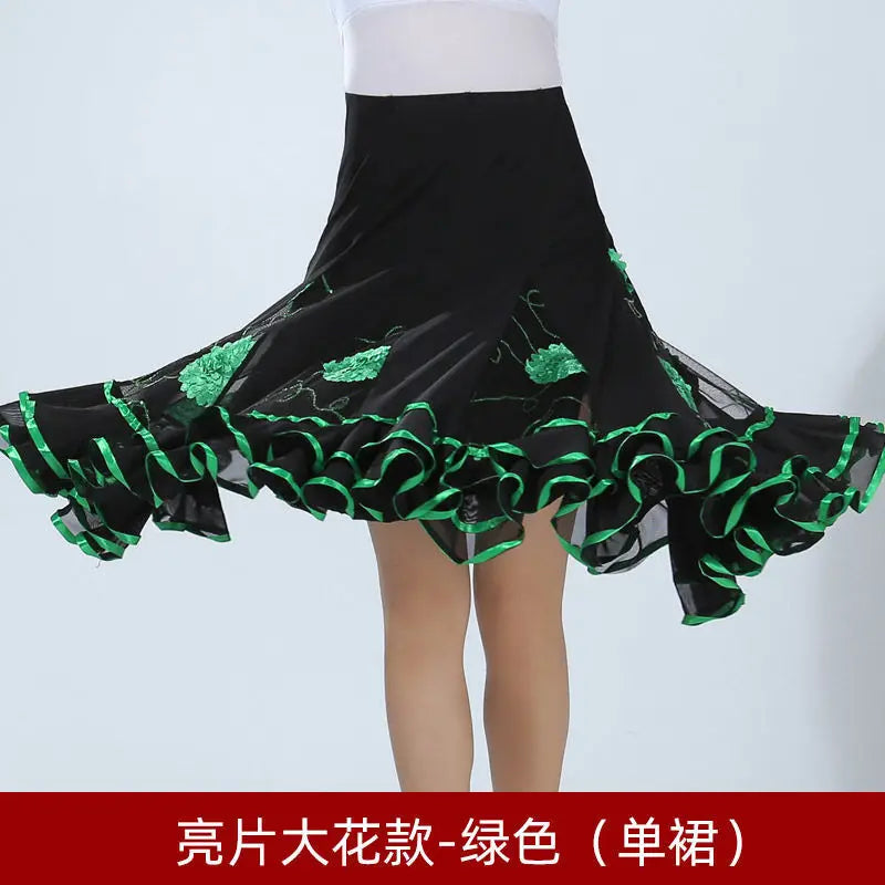 Square Dance/National Standard Modern Social Dance Big Swing Skirt Embroidered Square Dance Half Body Skirt Waltz Dance Skirt