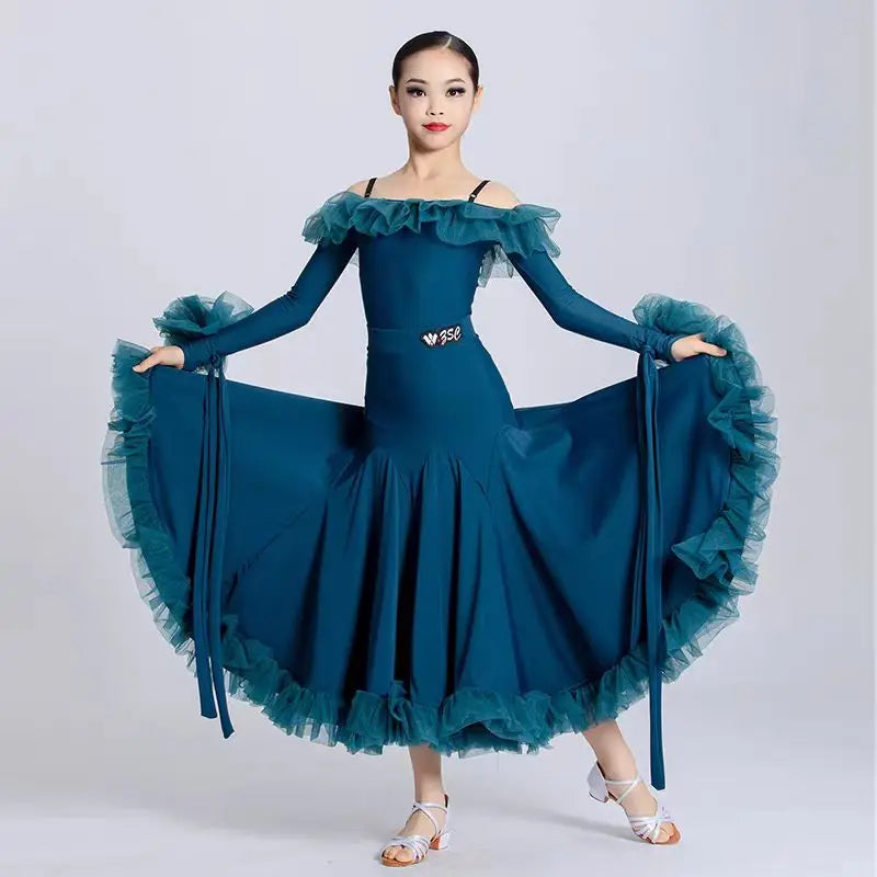 Customized Modern Dance Dress for Girls Kid's National Standard Dance Waltz Professional Competition Regulations Practice Skirt