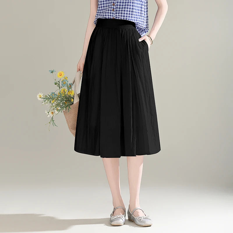 ZUZK French White Midi Skirt For Women 2025 Summer Thin New Medium Long Comfortable Cool A-line Skirt Casual Skirt