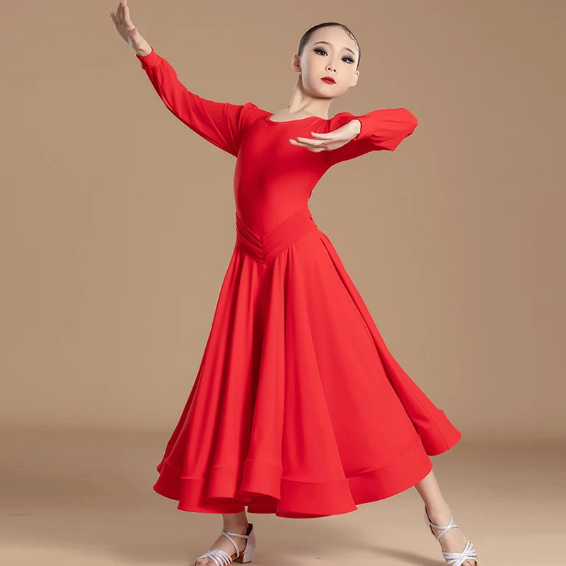 Ballroom Dance Dress White Waltz Dress Standard Modern Dance Competition Dresses for Girl Ballroom Training Dancewear Red 2753