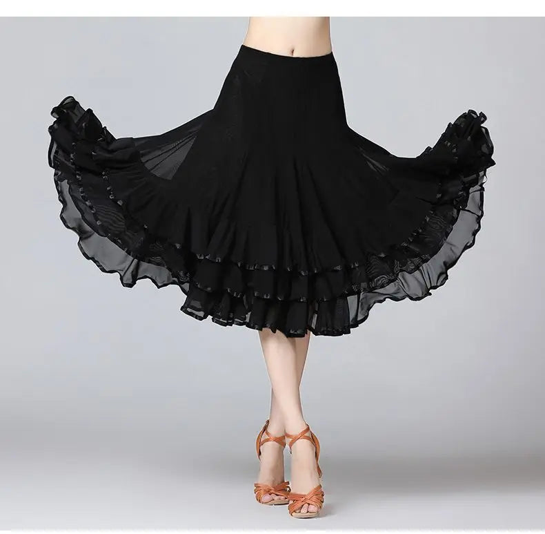 Square Dance/National Standard Modern Social Dance Big Swing Skirt Embroidered Square Dance Half Body Skirt Waltz Dance Skirt