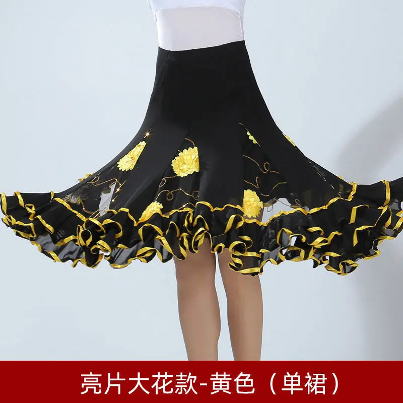Square Dance/National Standard Modern Social Dance Big Swing Skirt Embroidered Square Dance Half Body Skirt Waltz Dance Skirt