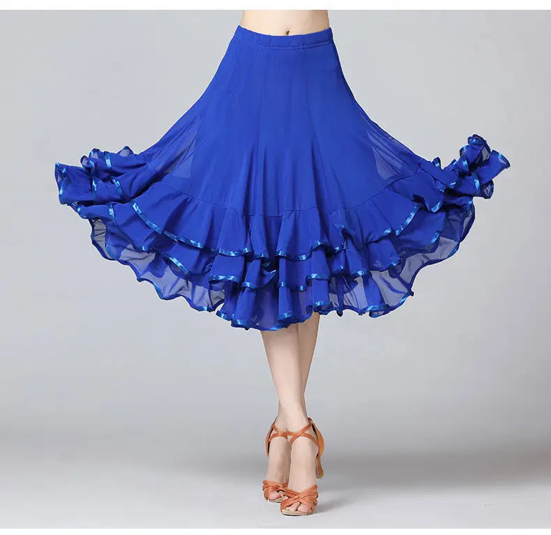 Square Dance/National Standard Modern Social Dance Big Swing Skirt Embroidered Square Dance Half Body Skirt Waltz Dance Skirt