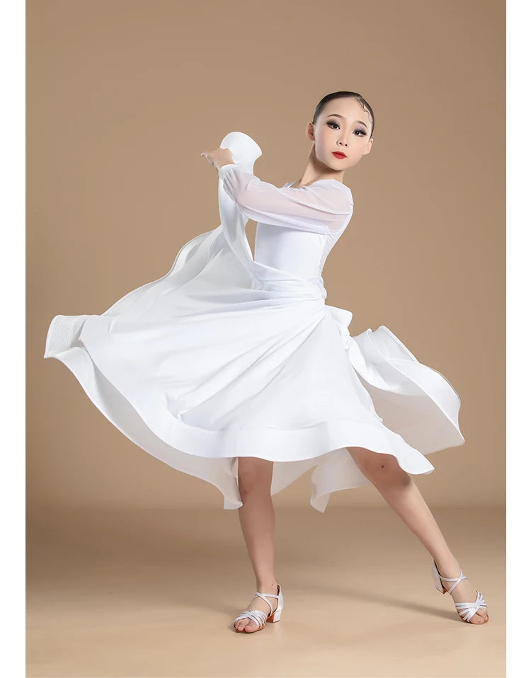 Ballroom Dance Dress White Waltz Dress Standard Modern Dance Competition Dresses for Girl Ballroom Training Dancewear Red 2753