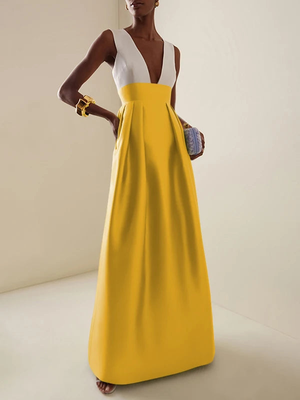 Modigirl Women's Elegant Evening Cocktail Maxi Dresses 2025 High Waisted Deep V-Neck Sexy Dress for Woman Party Wedding Guest