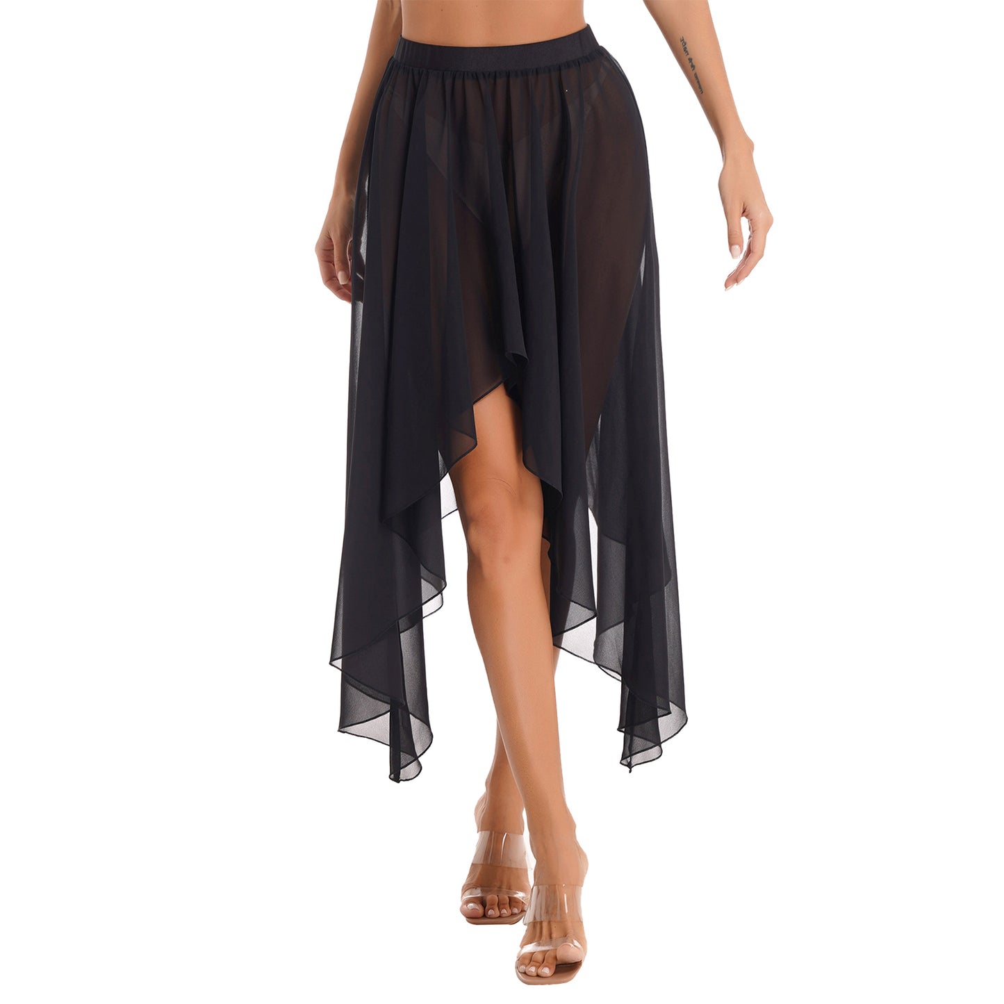 Women Adult Ballet Training Clothes Asymmetrical Sheer Chiffon Skirts Girls Middle Mesh Skirt Tulle Skirt Dance Stage Costume