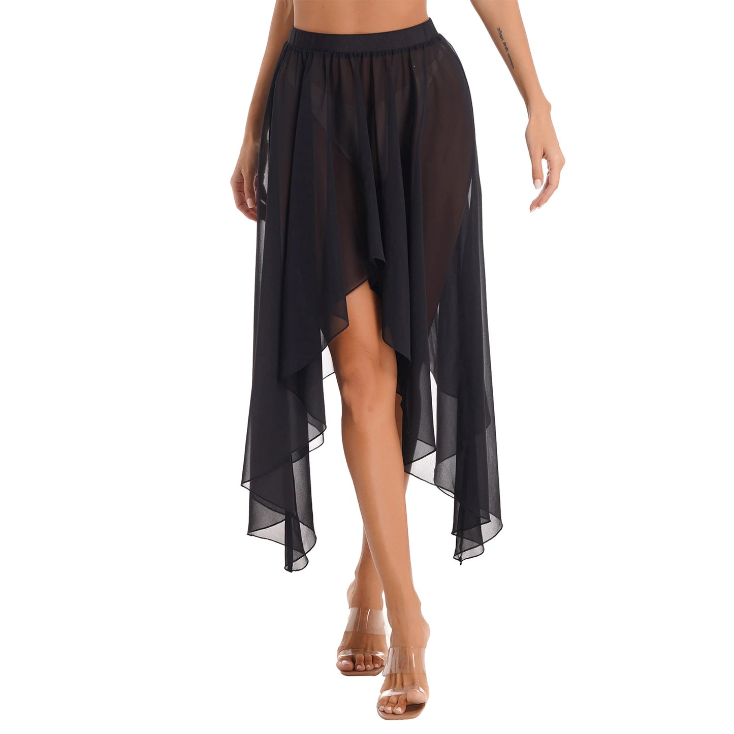 Women Adult Ballet Training Clothes Asymmetrical Sheer Chiffon Skirts Girls Middle Mesh Skirt Tulle Skirt Dance Stage Costume