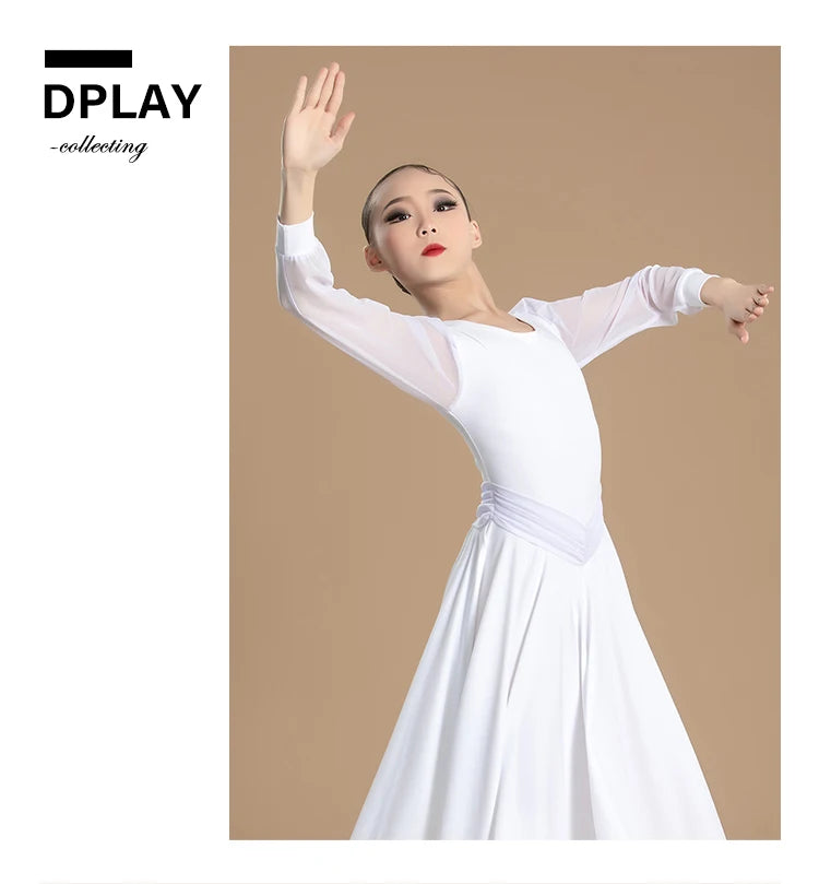 Ballroom Dance Dress White Waltz Dress Standard Modern Dance Competition Dresses for Girl Ballroom Training Dancewear Red 2753