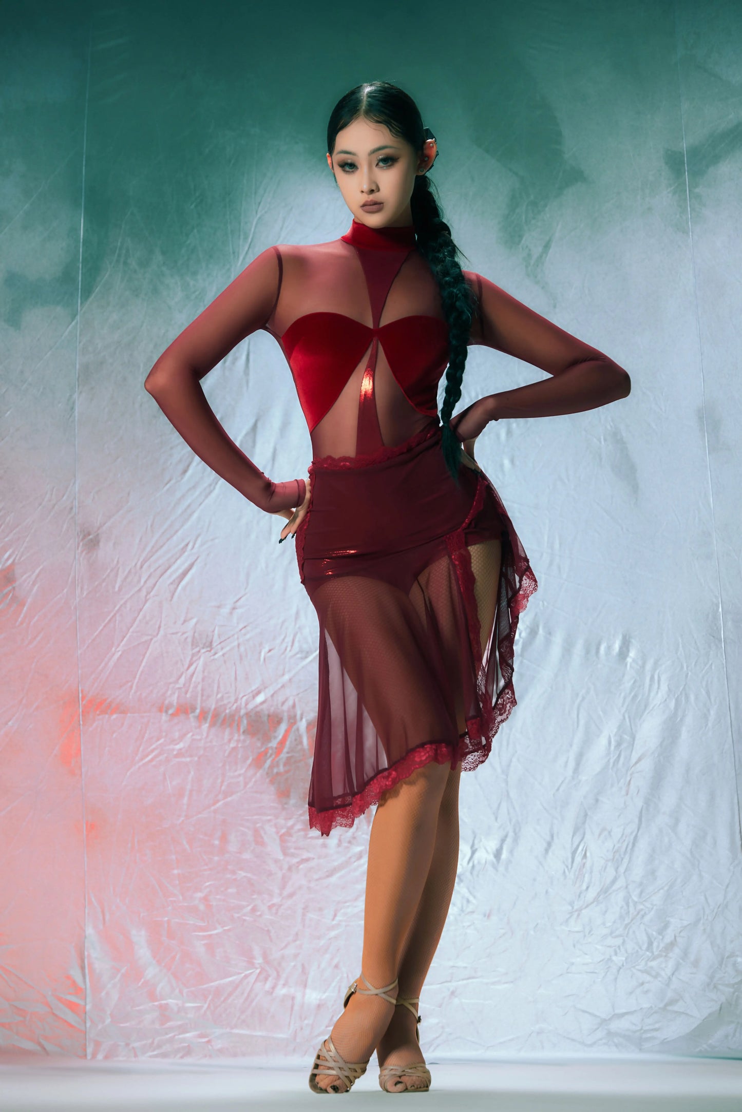 Customized Split Set Pole Ballroom Dress Standard Vestito Latino Americano Donna Dance Clothes Women Clothing Latin Dance Dress