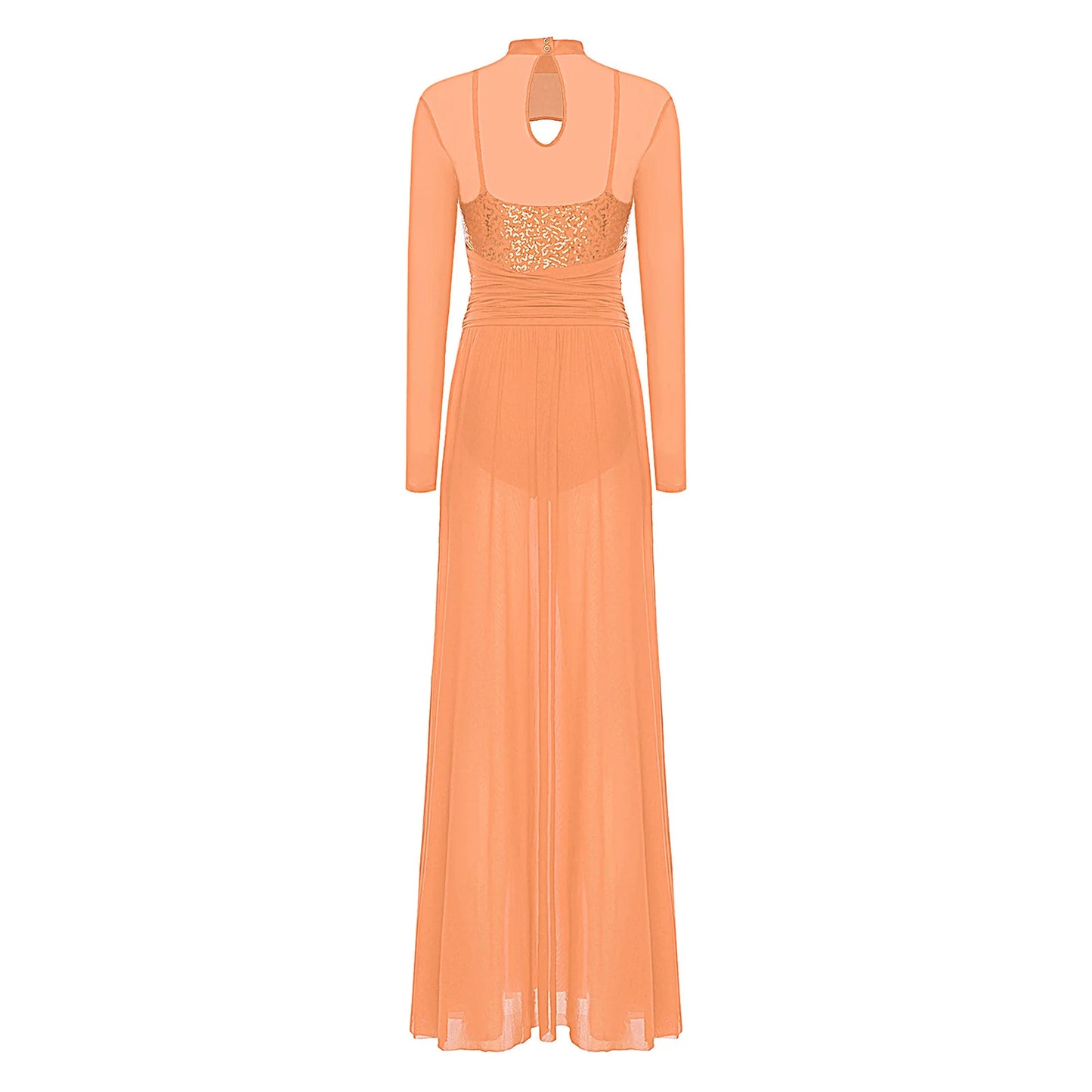 Womens Ballet Lyrical Dance Costumes Sequin Mesh Tulle Flowy Maxi Long Dress Built-In Briefs Morden Contemporary Dancewear