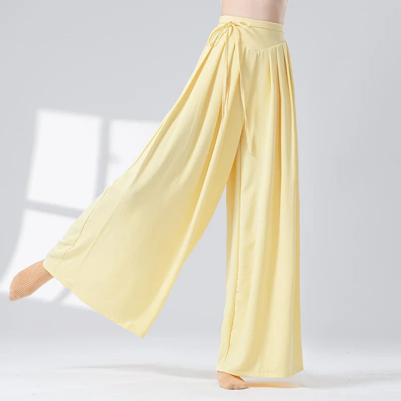 Women Dance Skirt Pant Stage Clothes Classical Modern National Dancer Practice Culottes Wide Leg Flowy Hanfu Folk Body Show