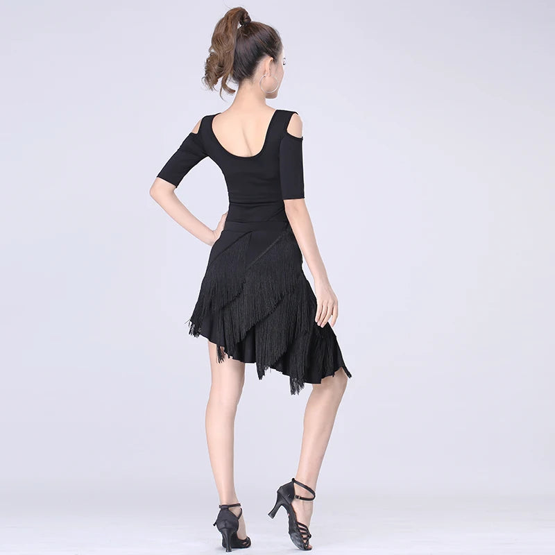 Latin Dance Skirt New Tassel Skirt Sexy Women Adult Exercise Clothing Dance Clothes Autumn Performance Dress
