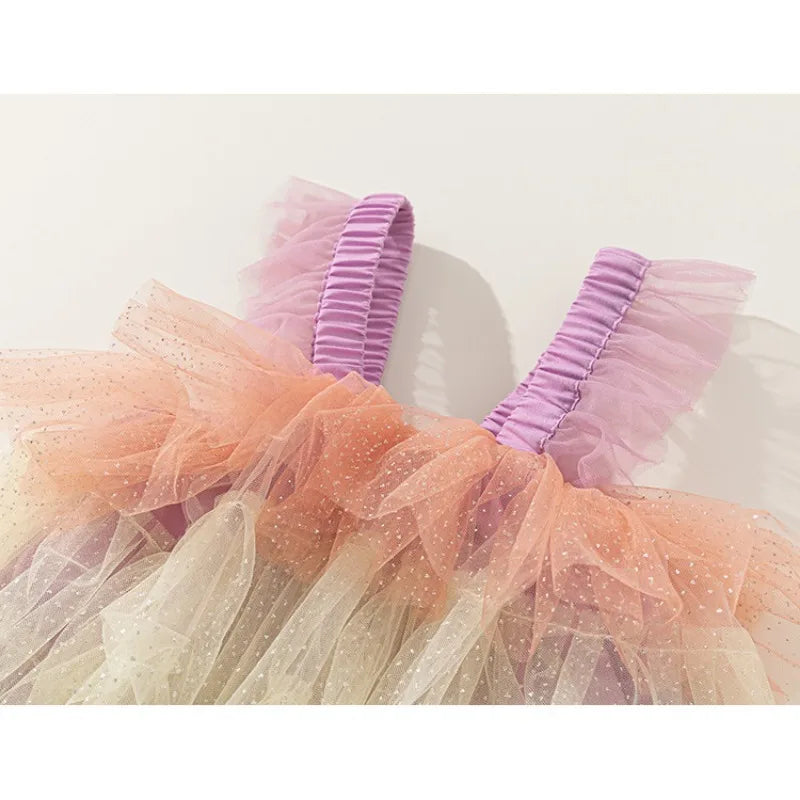 Girls' Princess Dress 2025 Summer New Vest Baby Girl Cake Dress, Children's Beautiful Colorful Clothing