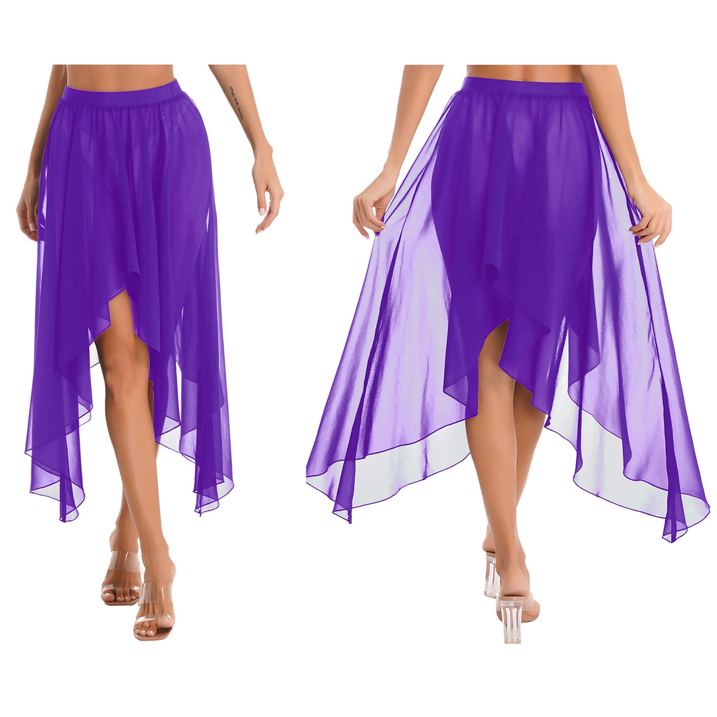 Women Adult Ballet Training Clothes Asymmetrical Sheer Chiffon Skirts Girls Middle Mesh Skirt Tulle Skirt Dance Stage Costume