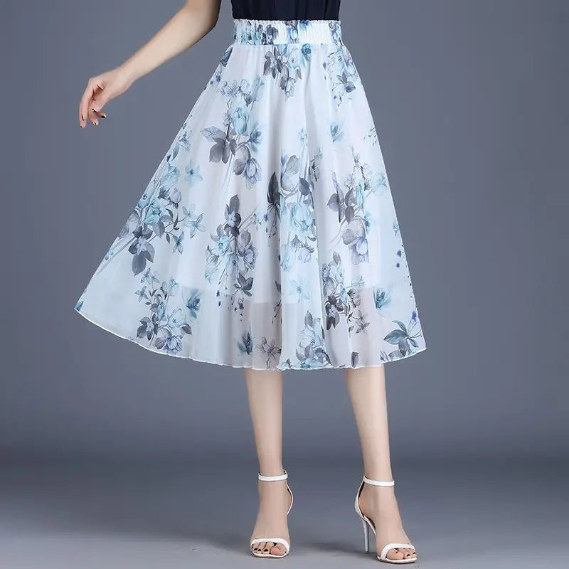 Skirts for Women Chiffon Woman Skirt Floral Midi Summer Casual New In Clothing Sales Modest Luxury Elegant High Quality V Cheap