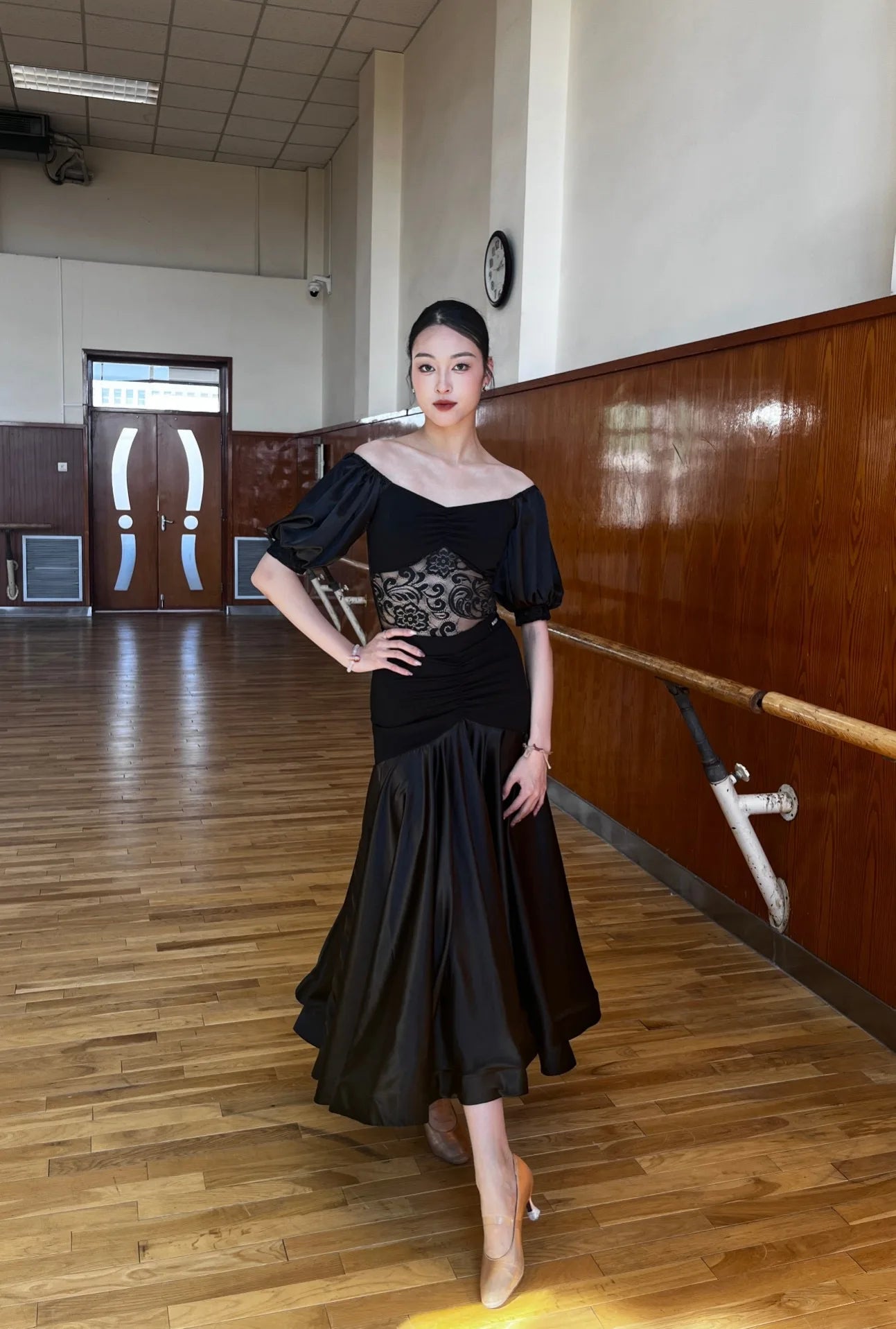 Ballroom Dress Women Performance Clothing Standard Modern Dance Outfit Lace Off Shoulder Dance Leotard Skirt Waltz Dress VBH1935