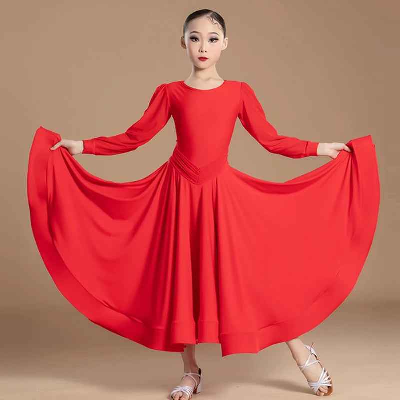 Ballroom Dance Dress White Waltz Dress Standard Modern Dance Competition Dresses for Girl Ballroom Training Dancewear Red 2753