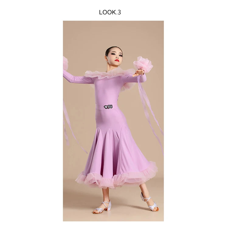 New Modern Dance Skirts National Standard Child Ballroom Dance Waltz Social Dance Long Dresses Competition Performance Costume