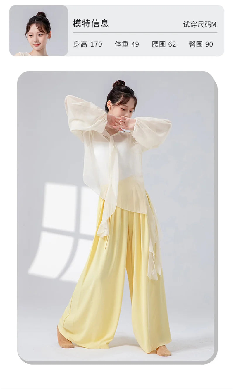 Women Dance Skirt Pant Stage Clothes Classical Modern National Dancer Practice Culottes Wide Leg Flowy Hanfu Folk Body Show