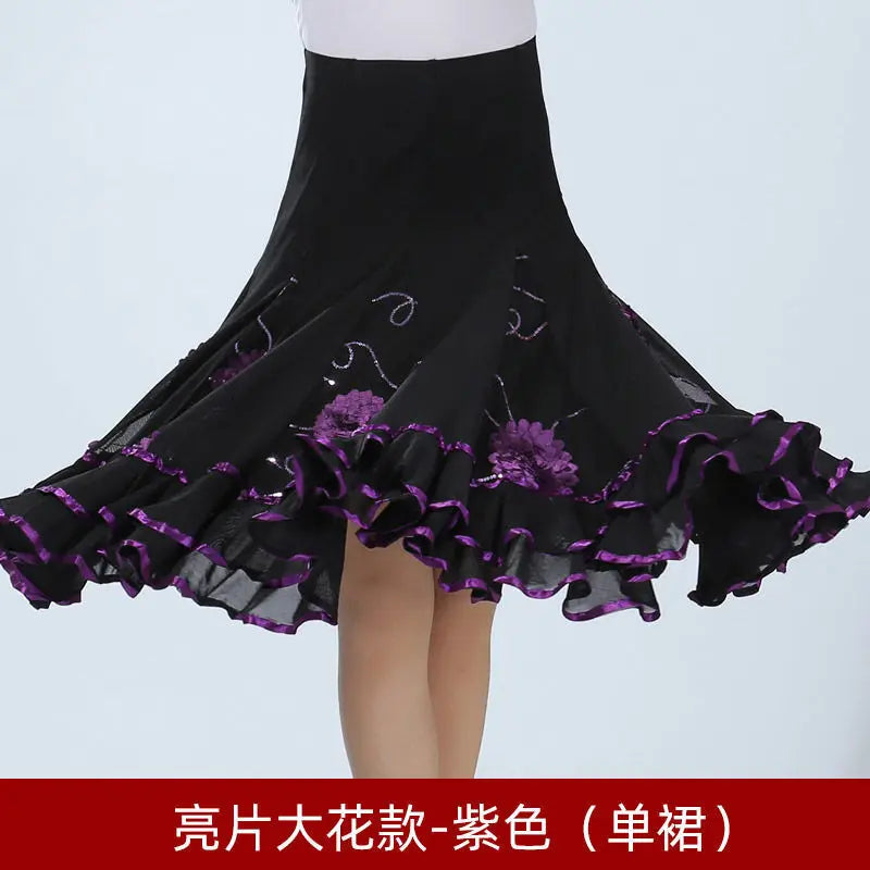 Square Dance/National Standard Modern Social Dance Big Swing Skirt Embroidered Square Dance Half Body Skirt Waltz Dance Skirt