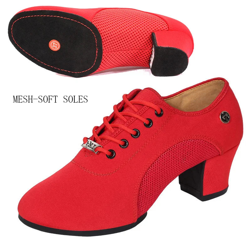breathable shoes women dance shoes lace up heels women ballroom latin dance shoes big size 34-42 5cm Heels