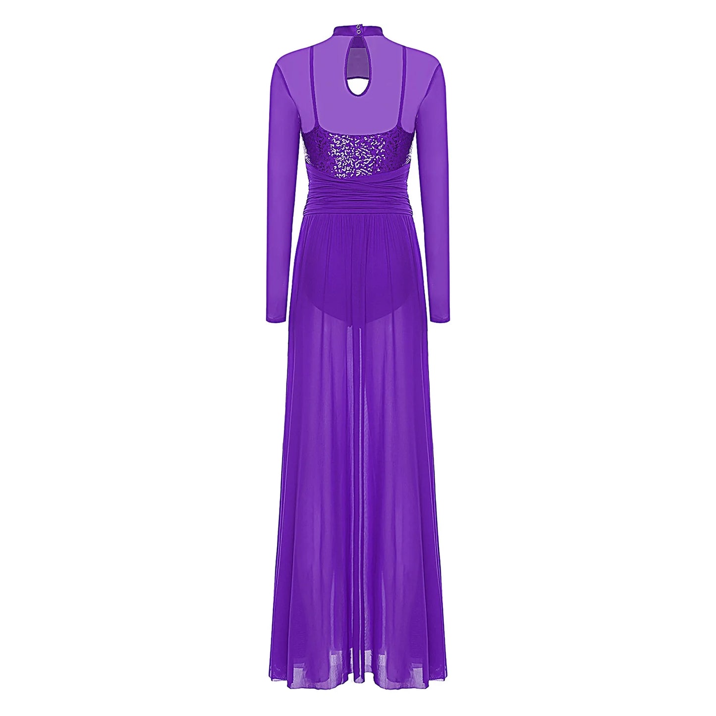 Womens Ballet Lyrical Dance Costumes Sequin Mesh Tulle Flowy Maxi Long Dress Built-In Briefs Morden Contemporary Dancewear