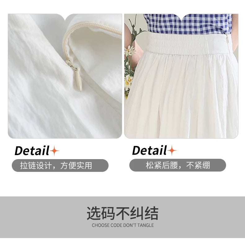 ZUZK French White Midi Skirt For Women 2025 Summer Thin New Medium Long Comfortable Cool A-line Skirt Casual Skirt