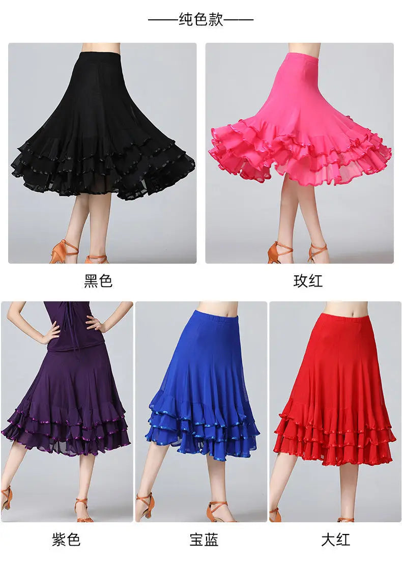 Square Dance/National Standard Modern Social Dance Big Swing Skirt Embroidered Square Dance Half Body Skirt Waltz Dance Skirt