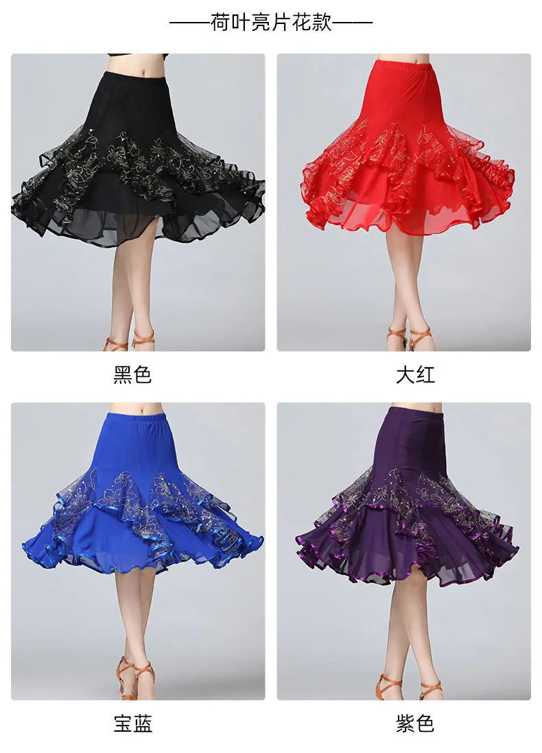 Square Dance/National Standard Modern Social Dance Big Swing Skirt Embroidered Square Dance Half Body Skirt Waltz Dance Skirt