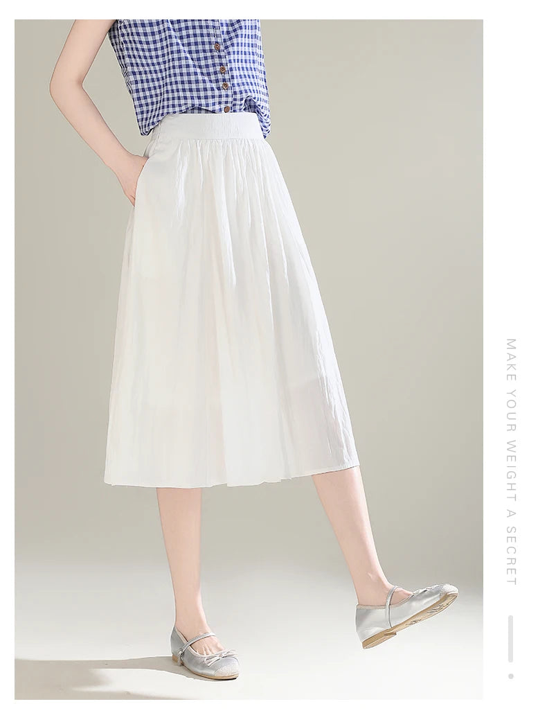 ZUZK French White Midi Skirt For Women 2025 Summer Thin New Medium Long Comfortable Cool A-line Skirt Casual Skirt