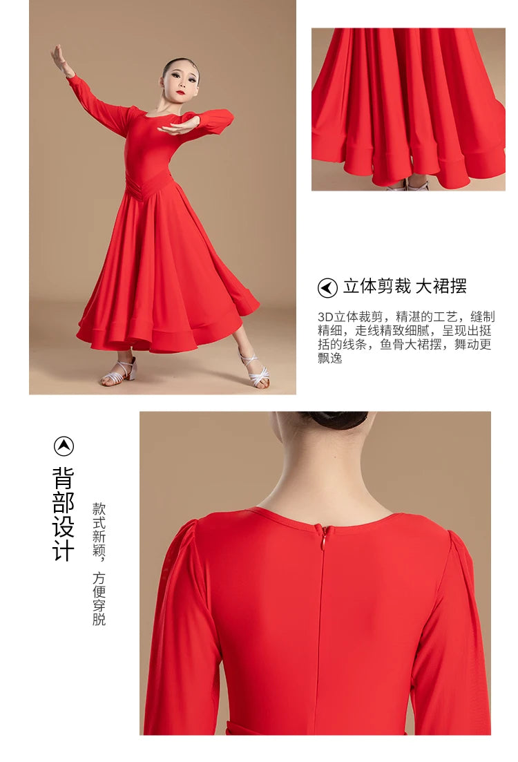 Ballroom Dance Dress White Waltz Dress Standard Modern Dance Competition Dresses for Girl Ballroom Training Dancewear Red 2753