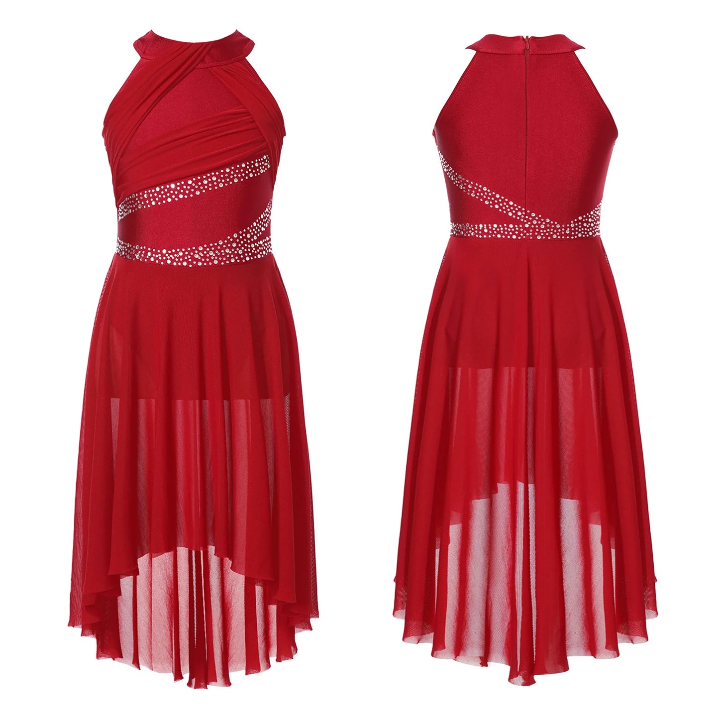 Kids Girls Rhythmic Gymnastics Ballet Lyrical Latin Dance Costume Rhinestone Ruched Leotard Waltz Tango Ballet Jersey Dresses