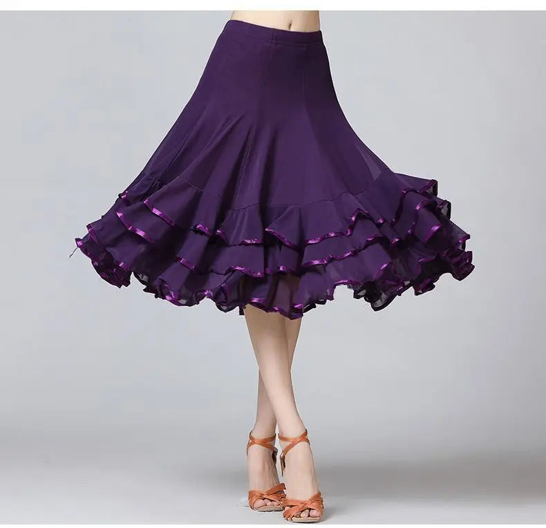 Square Dance/National Standard Modern Social Dance Big Swing Skirt Embroidered Square Dance Half Body Skirt Waltz Dance Skirt