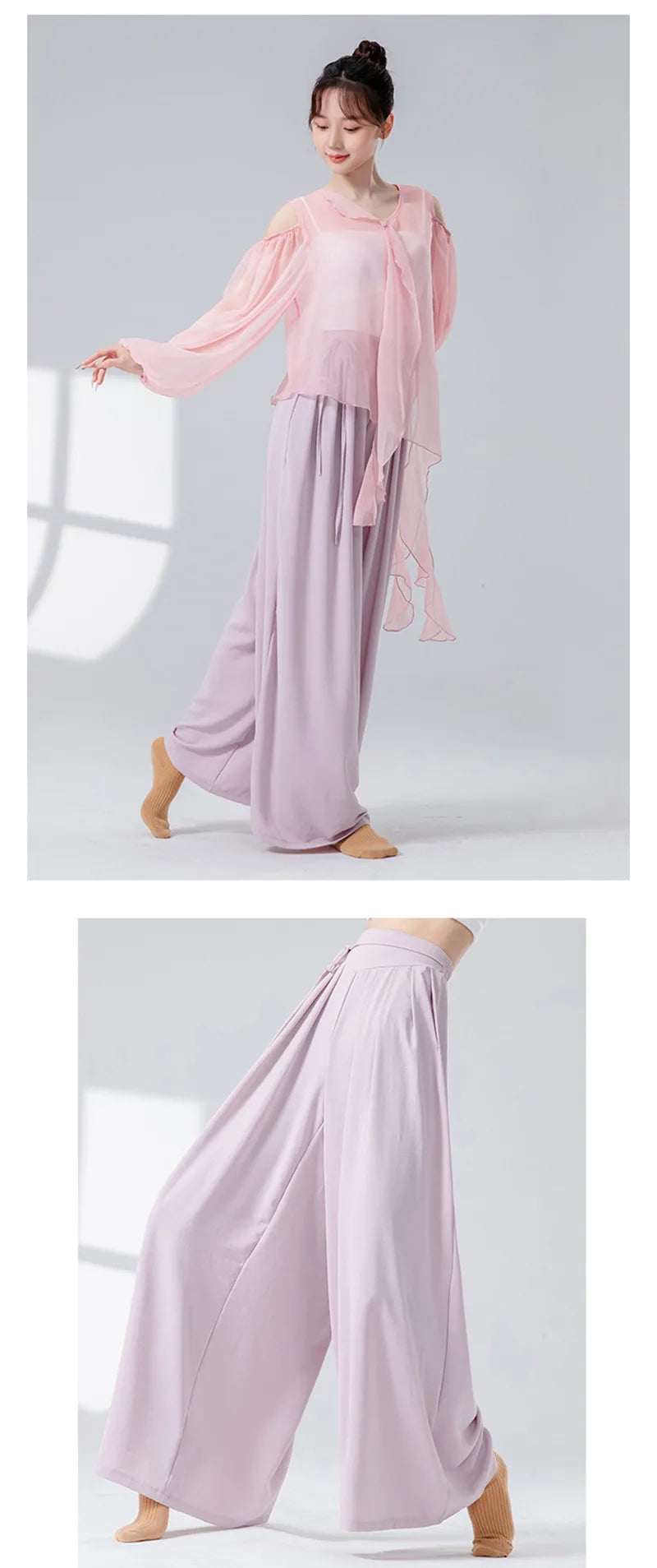 Women Dance Skirt Pant Stage Clothes Classical Modern National Dancer Practice Culottes Wide Leg Flowy Hanfu Folk Body Show