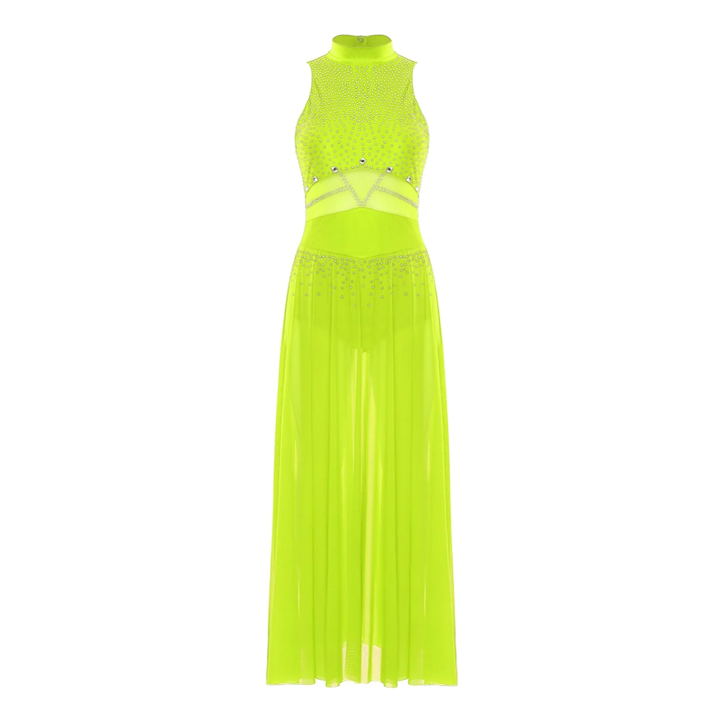 Womens Ballet Lyrical Dance Costumes Sequin Mesh Tulle Flowy Maxi Long Dress Built-In Briefs Morden Contemporary Dancewear