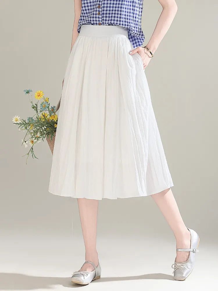 ZUZK French White Midi Skirt For Women 2025 Summer Thin New Medium Long Comfortable Cool A-line Skirt Casual Skirt