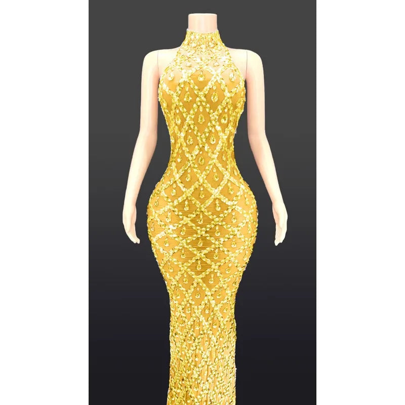 Customized Red Background Red Diamond Dress Nightclub Bar Female Singer DJDSgogo Performance Costume Stage Dress for Women