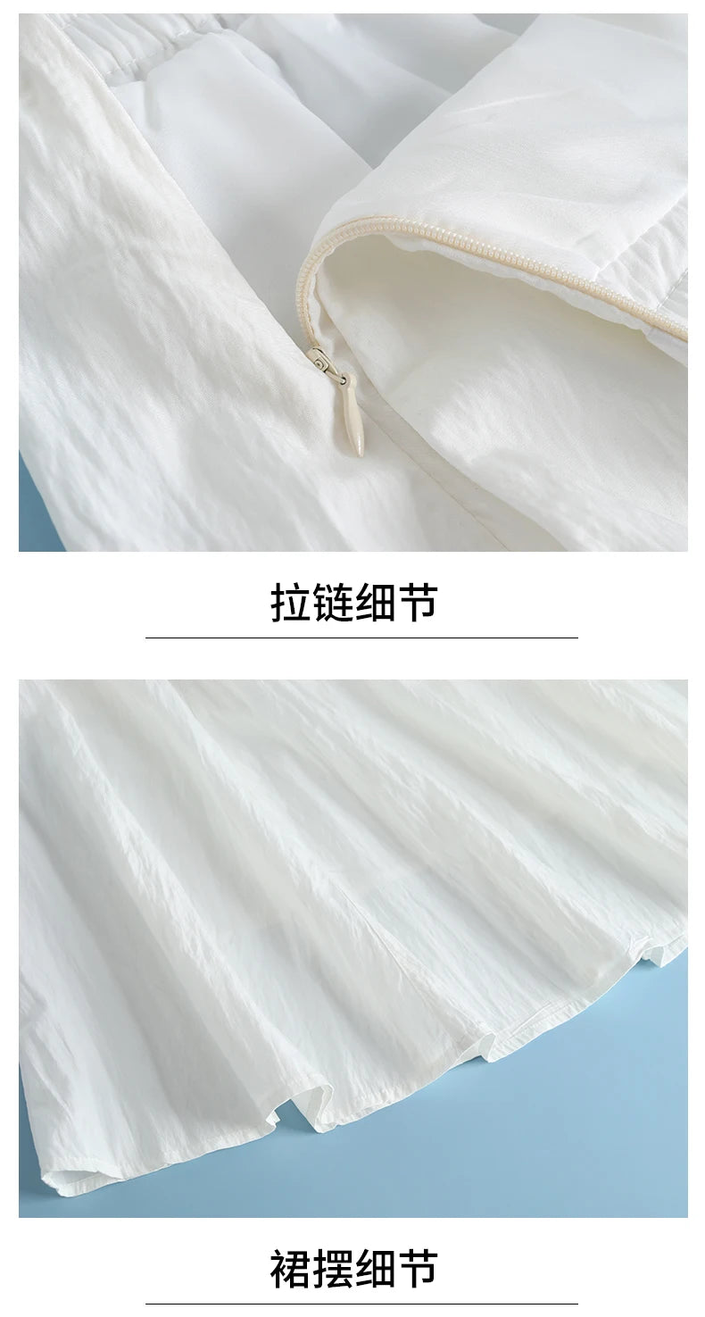ZUZK French White Midi Skirt For Women 2025 Summer Thin New Medium Long Comfortable Cool A-line Skirt Casual Skirt