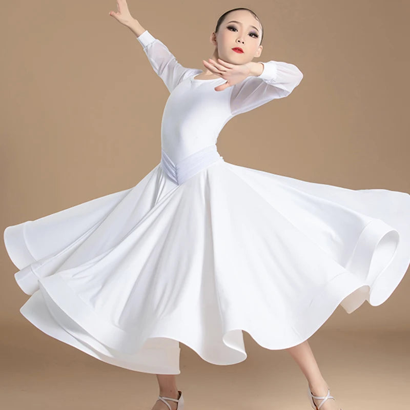Ballroom Dance Dress White Waltz Dress Standard Modern Dance Competition Dresses for Girl Ballroom Training Dancewear Red 2753