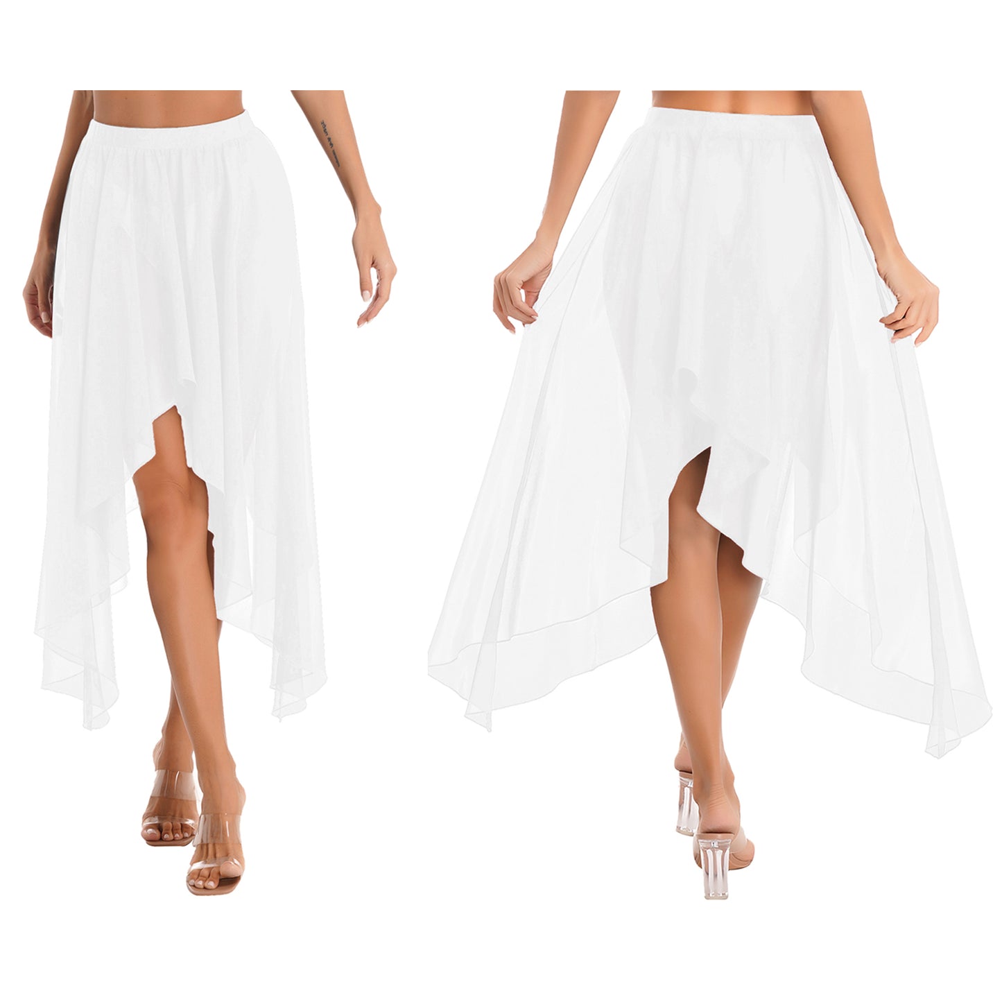 Women Adult Ballet Training Clothes Asymmetrical Sheer Chiffon Skirts Girls Middle Mesh Skirt Tulle Skirt Dance Stage Costume