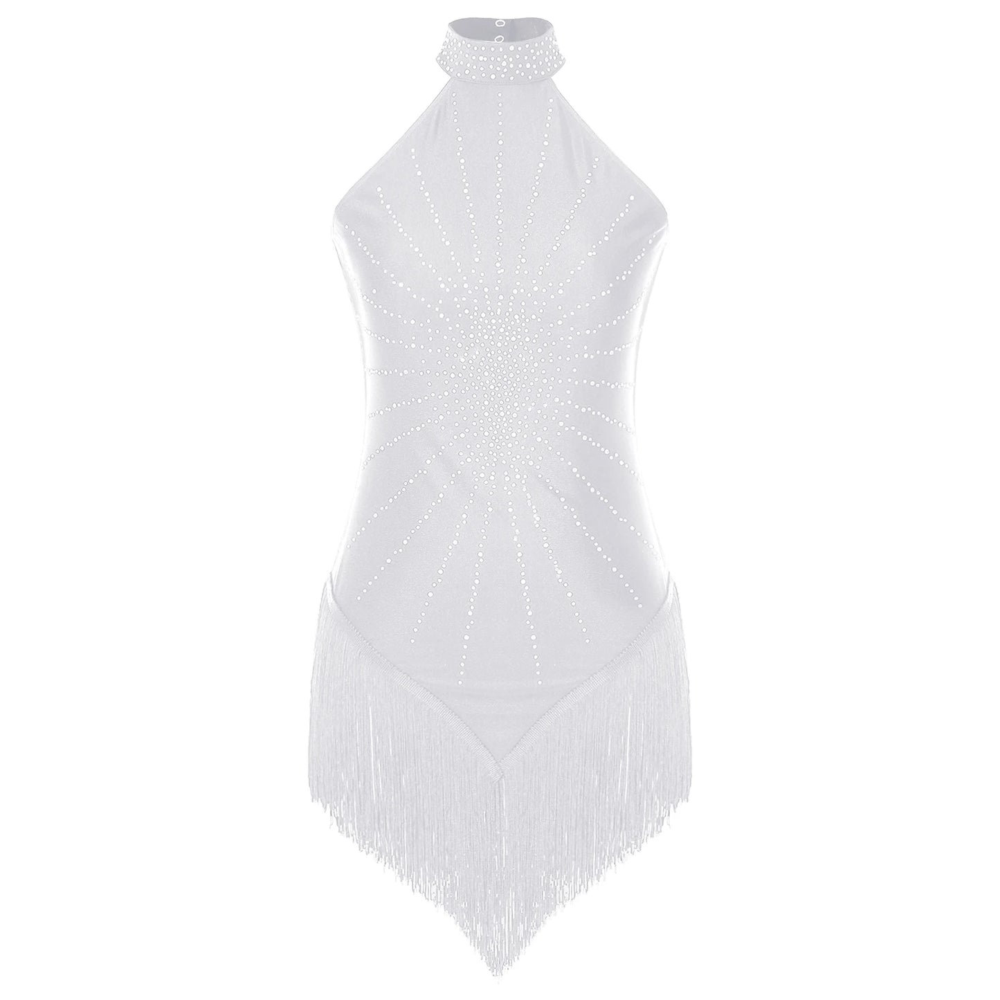 Elegant White Halter Bodysuit with Sheer Mesh & Flowing Cape – Couture Bridal Resort Wear, Photo-Ready Runway Gown
