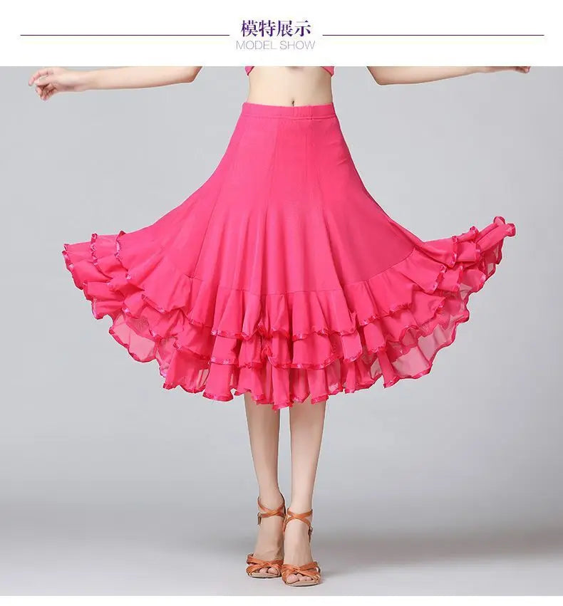 Square Dance/National Standard Modern Social Dance Big Swing Skirt Embroidered Square Dance Half Body Skirt Waltz Dance Skirt