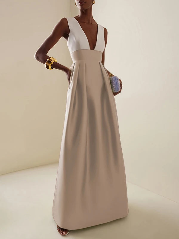 Modigirl Women's Elegant Evening Cocktail Maxi Dresses 2025 High Waisted Deep V-Neck Sexy Dress for Woman Party Wedding Guest
