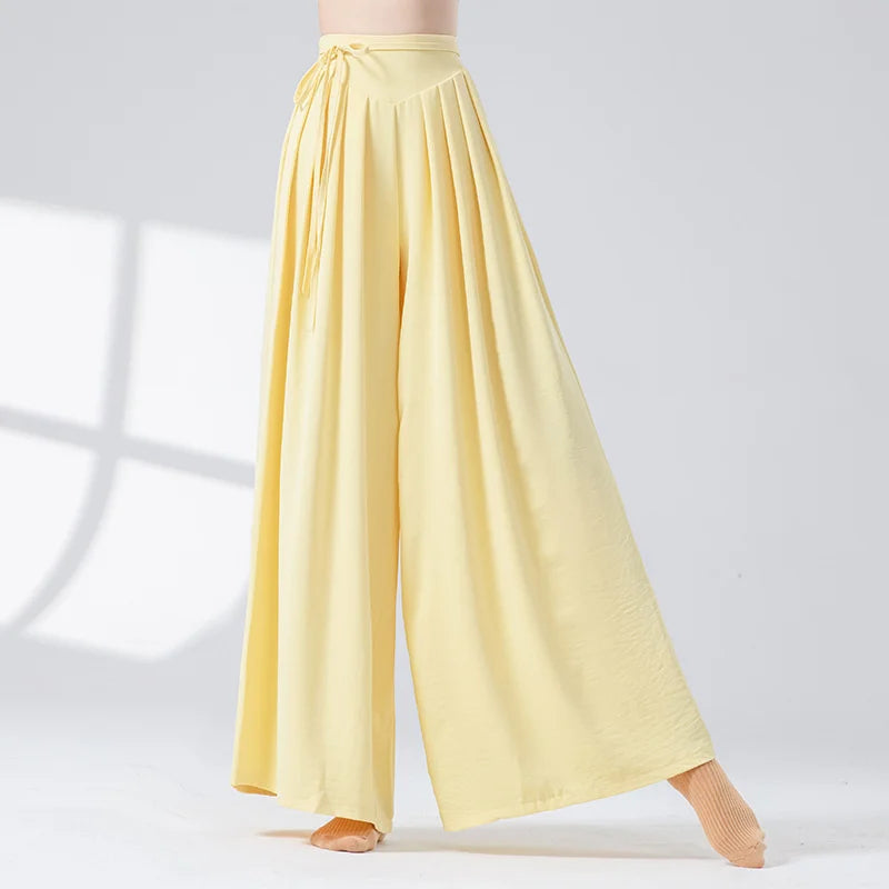 Women Dance Skirt Pant Stage Clothes Classical Modern National Dancer Practice Culottes Wide Leg Flowy Hanfu Folk Body Show