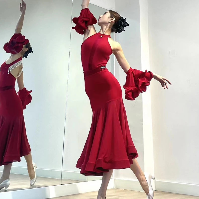 2024 Ballroom Dance Dress For Women Sexy Backless Big Swing Skirts Suit Adult Waltz Modern Dance Performance Clothing DQS15600
