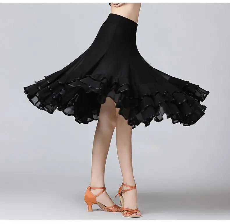 Square Dance/National Standard Modern Social Dance Big Swing Skirt Embroidered Square Dance Half Body Skirt Waltz Dance Skirt